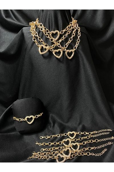 Passionis Jewelry Heart Zircon Stone Necklace Bracelet Set of 2