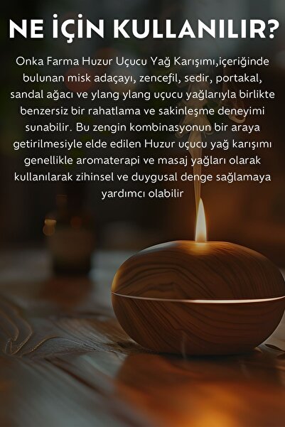 OnkaFarma Onka Farma Huzur Uçucu Yağ Karışımı - %100 Saf Ve Doğal Aromaterapi Buhurdanlık - 10 ml