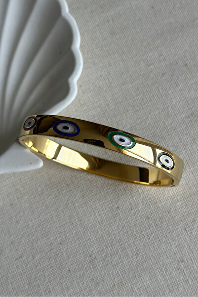 MODA Caprea Çelik 18 Cm NAzar Kadın Kelepçeli Bileklik Kararmaz Kadın Çelik B...