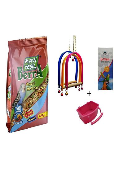 KorPet Budgie Feeding set food + Bird feeding + Bird swing + anti-hair loss vitamin