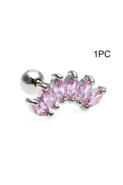 BY DİLEK ÇETİN ACCESSORY Çelik pembe Baget taşlı piercing