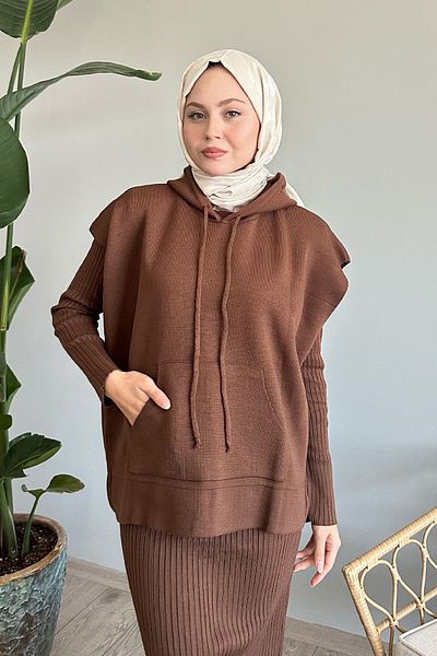 InStyle Комплект плетиво с качулка Bitter Brown - облечен
