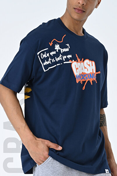 AMAZING CRASH Indigo Crew Neck Printed Oversize Fit Unisex T-shirt