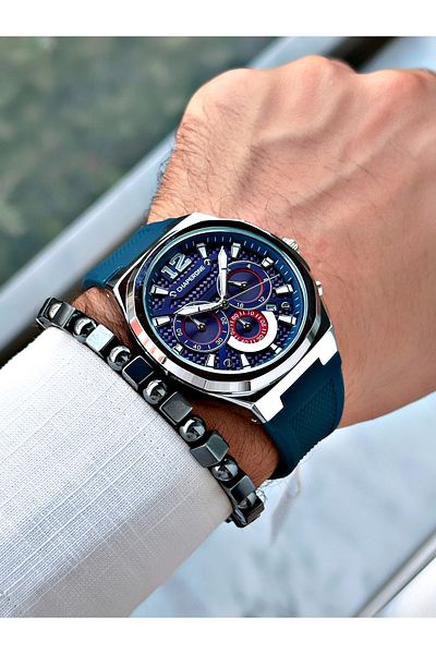 Reward Navy Blue Silicone Men's Wristwatch and Bracelet - Functional, Reward Feature