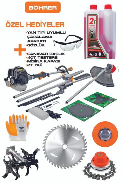 BÖHRER Alman 15 Hp /h 3'ü Bir Arada Tırpan Çalı Budama Testeresi Çit Kesme Makinesi Komple Set