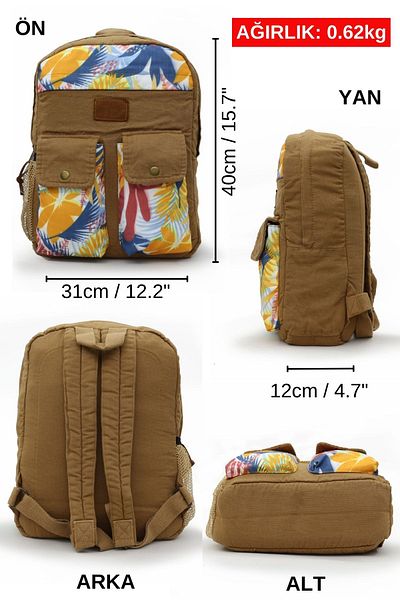 Old Cotton 7224 Camel - Casual βαμβακερή τσάντα καμβά για φορητό υπολογιστή 15,6 ιντσών