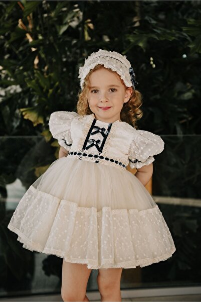 MIALORA EXCLUSİVE By Emel Ebru Özdemir Krem Rengi Özel Tasarım Kız Çocuk Vint...