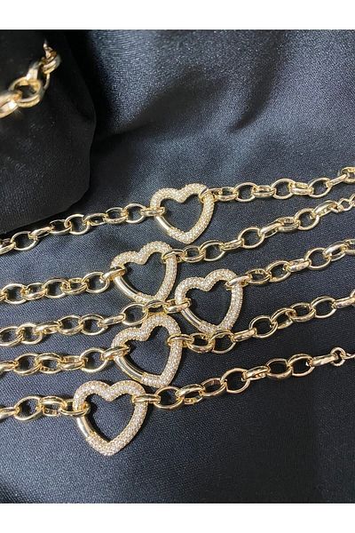 Passionis Jewelry Heart Zircon Stone Necklace Bracelet Set of 2