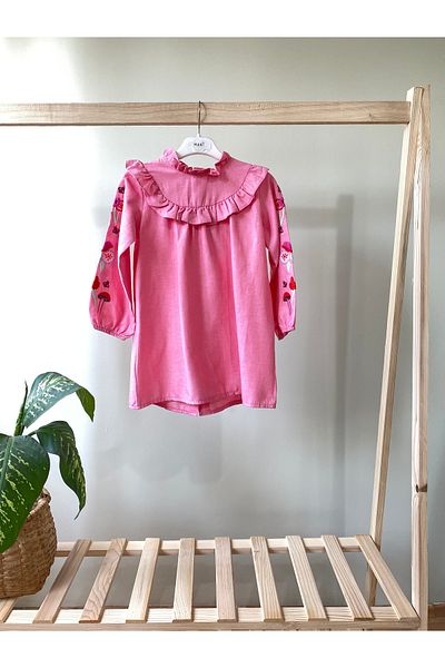 haki dükkan Pink Embroidered Dress