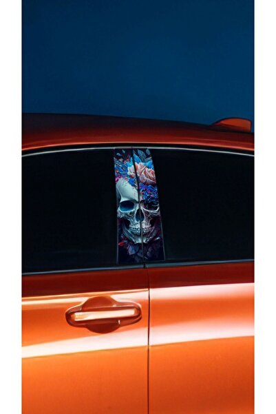 YENİ CREATİVE Araç Kapı Direk Kaplama Folyosu Kuru Kafa Desenli (SAĞ SOL TAKI...