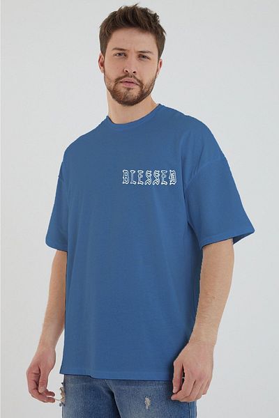 DEEPSENCE Ανδρικό μπλουζάκι από βαμβακερό ύφασμα Oversize με στάμπα Indigo