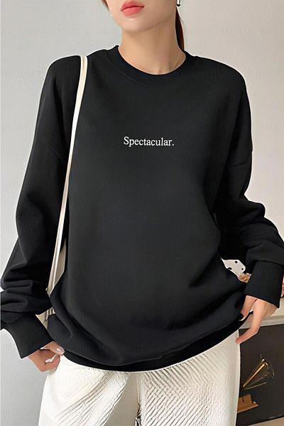 Millionaire Dámská černá mikina s velkolepým potištěným 0 Crew Neck Oversize Volný Loose Fit Fleecová mikina
