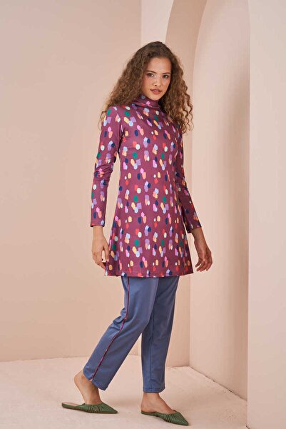 Mevra Maldivian Polka Dot Pattern Hijab Swimsuit Set Dried Rose