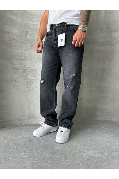 denim pasaport Σκισμένο μαύρο φαρδύ παντελόνι