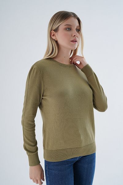 Trist Star Bluză de pulover tricotaj cu decolteu măsliniu din bumbac organic 100% organic