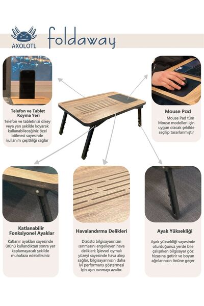 Axolotl Telefon Ve Tablet Bölmeli Katlanır Ayaklı Laptop Sehpası