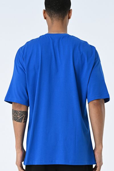 AMAZING CRASH Tricou unisex oversize cu imprimeu cu decolteu albastru