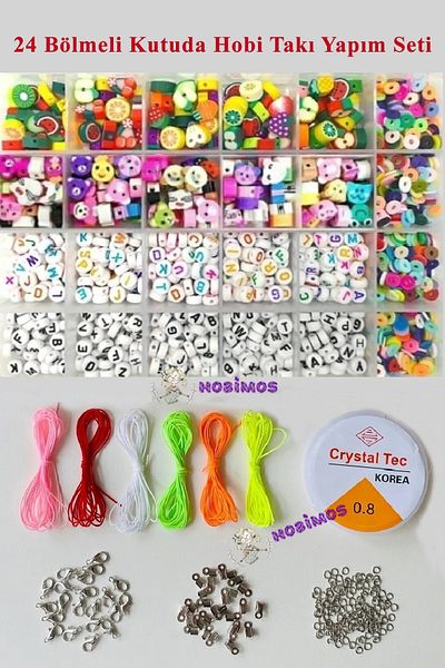 Hobimos Κουτί 24 θέσεων - Σετ με συσκευές κοσμημάτων με κορδόνια γράμματος και χάντρες Fimo - Σετ κατασκευής-5