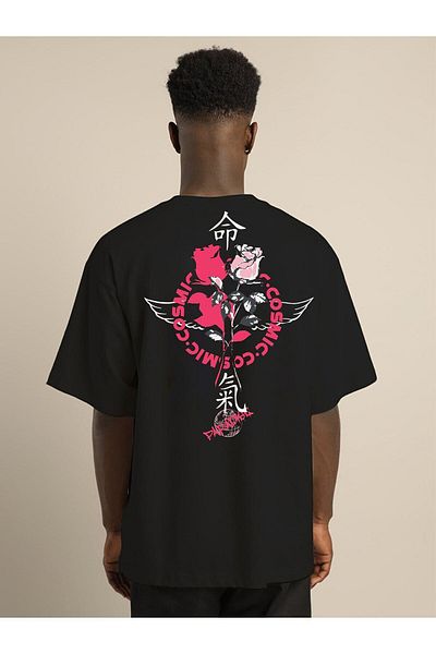 DEEPSENCE COZMIC Unisex Oversize Μαύρο T-shirt - Εκτύπωση στην πλάτη