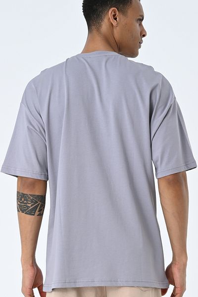 AMAZING CRASH Gray Crew Neck Printed Oversize Pattern Unisex T-shirt