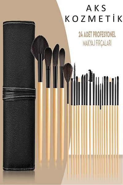 aks kozmetik 24-Piece Professional Makeup Brush Set with Leather Bag