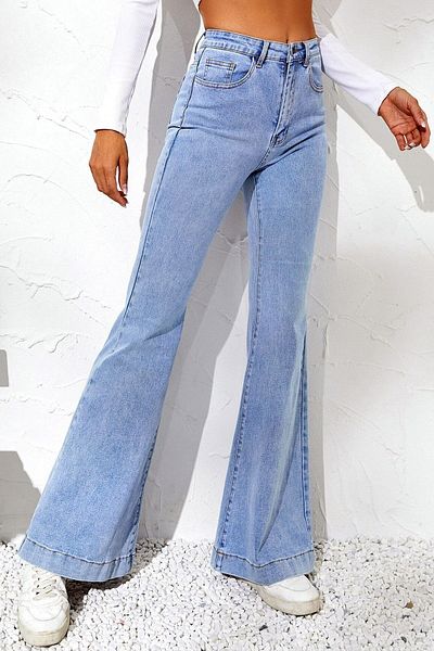 DRC trend Pantaloni de blugi NEVA Lycra pentru femei, albastru gheață, cu talie înaltă, evazați