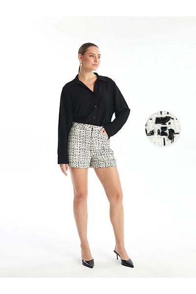 LC Waikiki Lcw Vision Ecru Standard Fit Plaid Women's Tweed Shorts