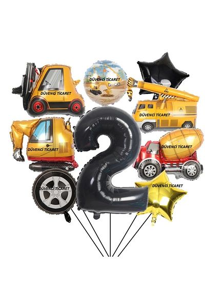 DÜVENCİ TİCARET Age Balloon Set - Construction Themed Engineering Vehicles