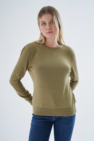 Trist Star Olive 100% Organic Cotton Crew Neck Knitwear Sweater Blouse