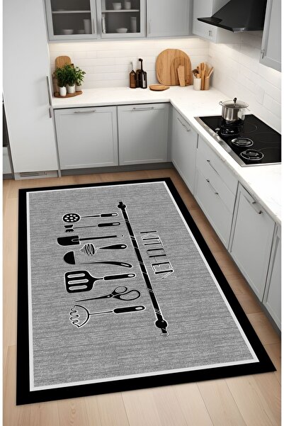 Genel Markalar Dijital Baskı Kitchen Yazılı Gri Siyah Modern Dekoratif Makina...