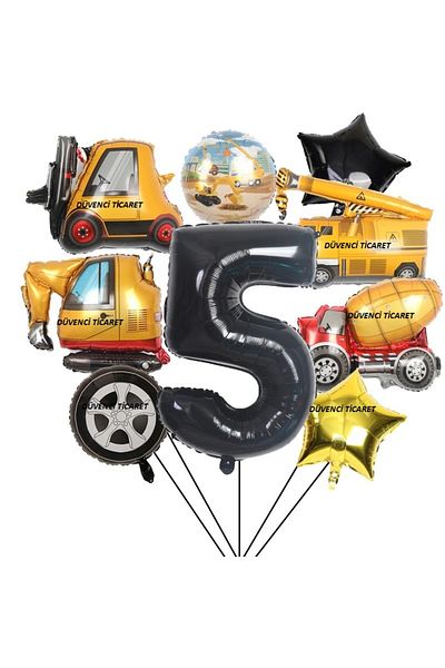 DÜVENCİ TİCARET Age Balloon Set - Construction Themed Engineering Vehicles