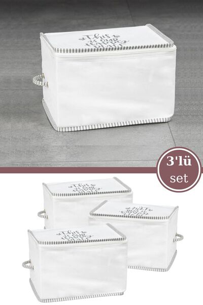 Evren 3 Adet İpli Kazak Hurcu, Yatak Baza Kanepe Altı Kıyafet Çamaşır Eşarp D...