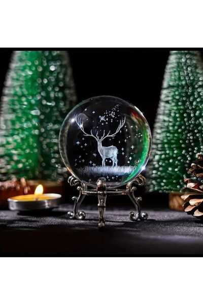 mr shopping Figürlü Kristal Cam Küre , Gümüş Renk Metal Standlı, Dekoratif Küre
