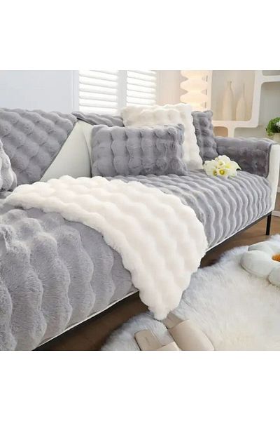 BALADI HOME Thick Rabbit Plush Diamond Pattern Three Person Sofa (1 piece) Measurement 80*190cm Only for Sitting