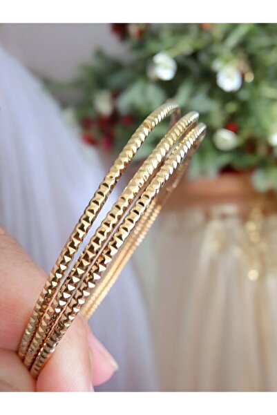 zeynep Z&D Accessory 316L Gold Çelik Kararmaz Kendinden Simli 6.2 cm Ajda Bilezik
