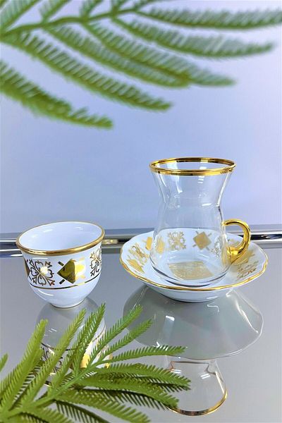 DECOSTYLE 18 PIECES GLASS CUP PORCELAIN PLATE AND PORCELAIN MIRRALI TEA SET
