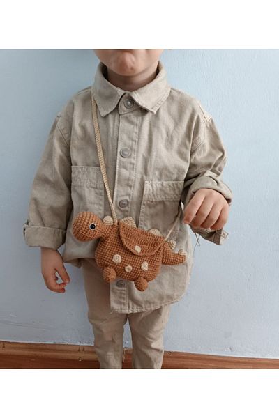 DÖNENCİX Knitted Crossbody Children's Bag Dinosaur Unisex Girls And Boys' Holiday Bag Amigurumi Bag Brown
