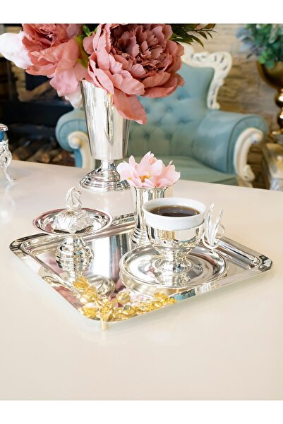 Bakır Concept GÜMÜŞ KAPLAMA SUNUM TEPSİSİ KARE FORM GOLD RENK NAR DETAYLI ( T...