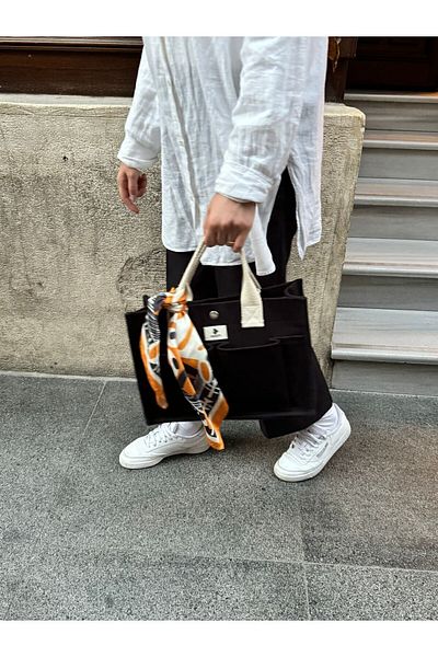 ÇANTA Agapi Black Tote Shoulder Bag - Canvas, Pinterest Model