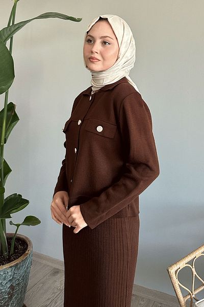InStyle Σετ Πλεκτό Πικρό Καφέ - με Σακάκι και Φόρεμα