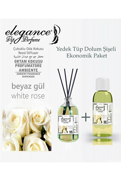 Elegance vip Perfume Özel Fiyat - Beyaz Gül 110 ml - Çubuklu Oda & Ortam Kokusu Yedekli Dolum Şişesi Reed Diffuser