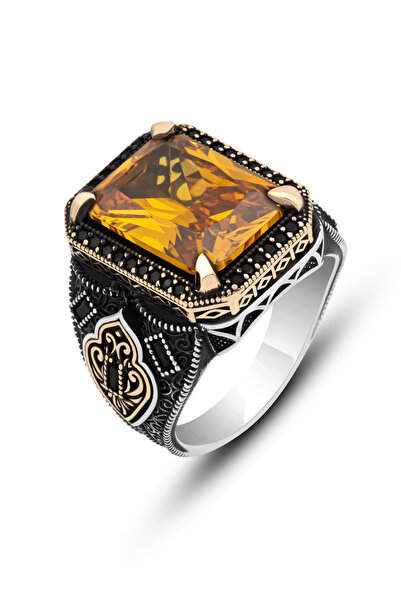 ALYANSEVİM Sitrin Taşlı 925 Gümüş Erkek Yüzük