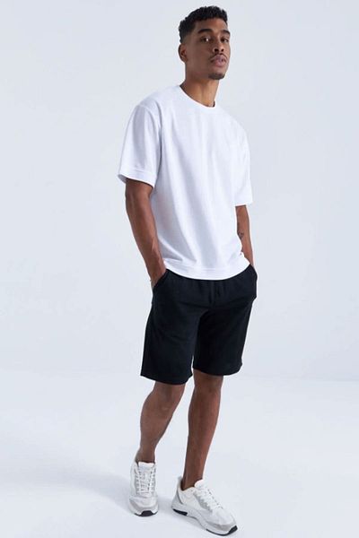 Rex Darius Unisex Μαύρο, άσπρο Oversize Loose Fit T-shirt με σορτς κάτω και πάνω σετ δύο τεμαχίων