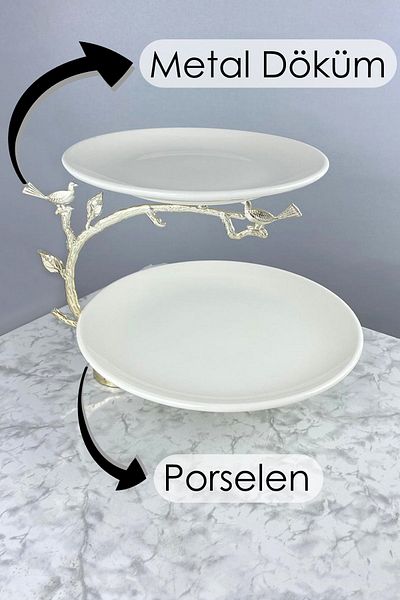 MAY HOME Porcelain Luxury Presentation Plate Silver 2 Layer & Fruit for Cookies Food Service