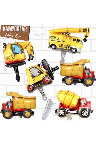 turkuaz parti 18" Foil Balloon - Set of 6 Trucks Construction Themed