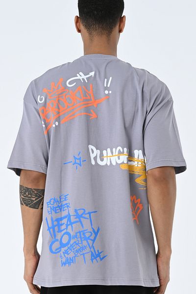 AMAZING CRASH Μπλουζάκι Unisex με στάμπα με γκρι λαιμόκοψη
