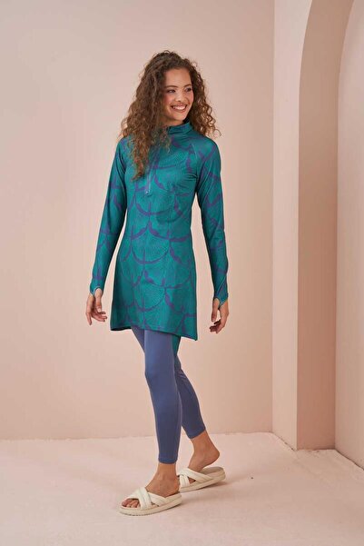 Mevra Indigo Leaf Performance Hijab Swimwear Set