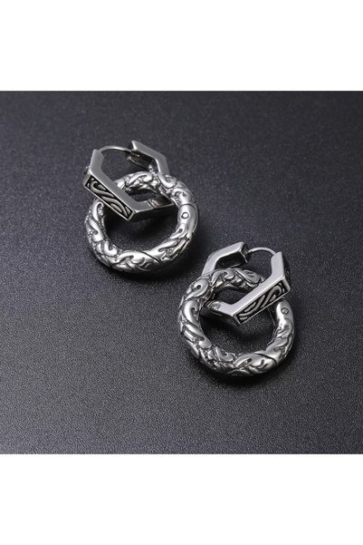Viking Large Ancient Design Tribal Patterned Hoop Accessory Stainless & Tarnish Resistant 316L Steel Earrings