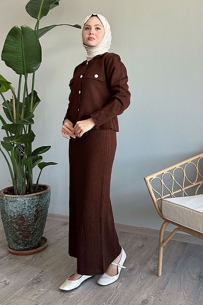 InStyle Σετ Πλεκτό Πικρό Καφέ - με Σακάκι και Φόρεμα