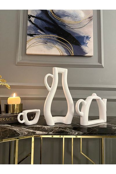 AstreHome White Scandinavian Style Teapot Vase Set